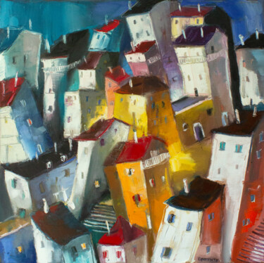 Peinture intitulée "Ville²" par Laurent Chimento, Œuvre d'art originale, Huile Monté sur Châssis en bois