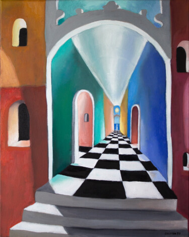 Peinture intitulée "Couloir qui donne s…" par Laurent Chimento, Œuvre d'art originale, Huile Monté sur Châssis en bois
