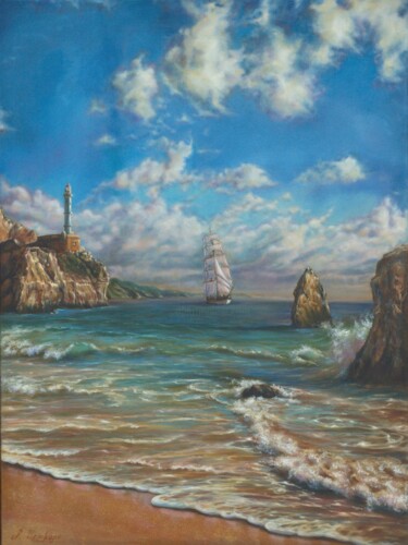 Painting titled "Seascape" by Rita Cemkalo, Original Artwork, Oil