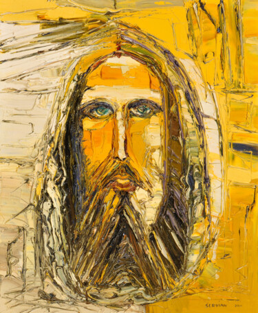 Malerei mit dem Titel "christ jaune oeuvre…" von Frederic Servian, Original-Kunstwerk, Öl