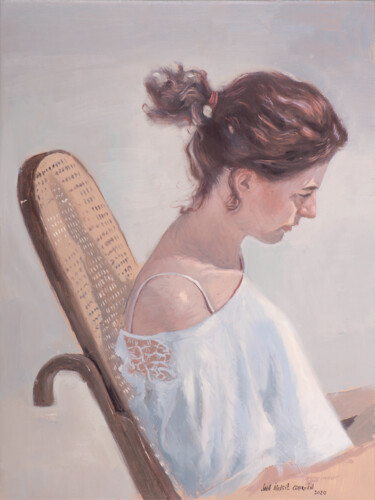 Mujer leyendo II Peinture intitulée "Mujer leyendo II" par Juan Álvarez Cebrián, Œuvre d'art originale, Huile Monté sur Panneau de bois