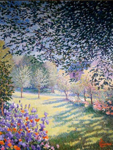 Картина под названием "Mon jardin" - Jm Guenard, Подлинное произведение искусства, Масло