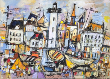 Peinture intitulée "Mystère en équilibre" par Muriel Cayet, Œuvre d'art originale, Gouache Monté sur Carton