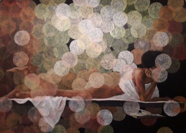 Schilderij getiteld "Young woman reading." door Theodoros Markopoulos, Origineel Kunstwerk, Pastel