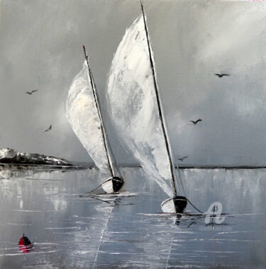 Peinture intitulée "Grisaille marine" par Renée Tortet, Œuvre d'art originale, Huile