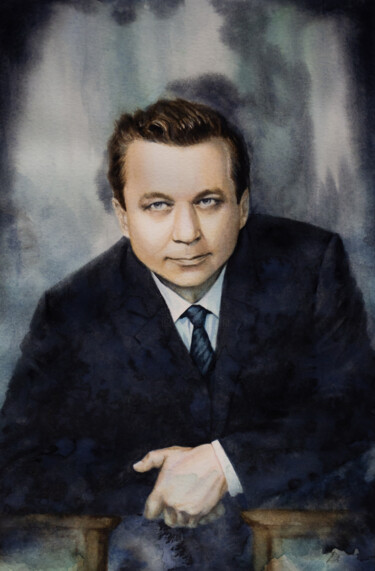Portrait of Soviet intelligence officer Konon Molody Painting titled "Portrait of Soviet…" by Dmitrii Kastalskii, Original Artwork, Watercolor