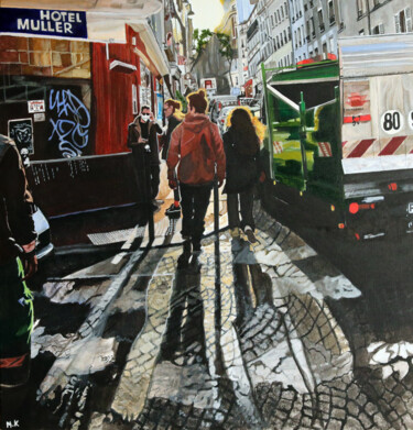 Painting titled "Paris XVIIIème" by Mireille Koehl, Original Artwork, Acrylic Mounted on Wood Stretcher frame