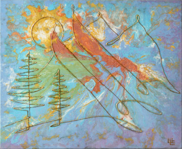 Sun, mountains and skiing Картина под названием "Sun, mountains and…" - Evgeny Shaparin (Johnrusart), Подлинное произведение искусства, Акрил