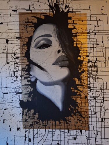Schilderij getiteld "Strichmännchen" door Stefan Assmann, Origineel Kunstwerk, Olie