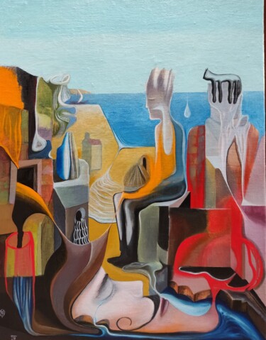 A man in a hat lying in his dream 绘画 标题为“A man in a hat lyin…” 由Sentio O.M.T., 原创艺术品, 油 安装在木板上