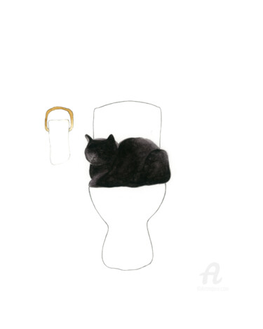 绘画 标题为“Cat on Toilet” 由Hannah Crouch, 原创艺术品, 水彩