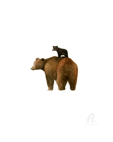 绘画 标题为“Bear & Cub” 由Hannah Crouch, 原创艺术品, 水彩