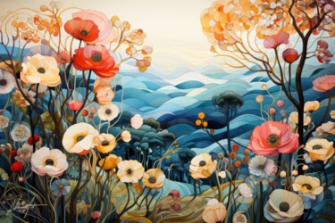 "Fioritura Serena" başlıklı Dijital Sanat Andrea La Martina (NEXA ART) tarafından, Orijinal sanat, Dijital Kolaj Ahşap Sedye…