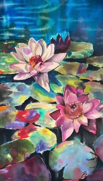 Картина под названием "Lilies" - Valeriia Prasol, Подлинное произведение искусства, Акварель