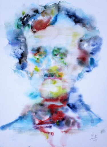 Painting titled "EDGAR ALLAN POE wat…" by Lautir, Original Artwork, Watercolor