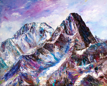 White Mountain. Mont Blanc Painting titled "White Mountain. Mon…" by Natalia Shchipakina, Original Artwork, Oil Mounted on Wood Stretcher frame