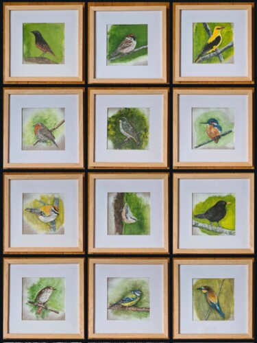 Painting titled "Série Oiseaux des J…" by Barbouilletto, Original Artwork, Acrylic Mounted on Cardboard