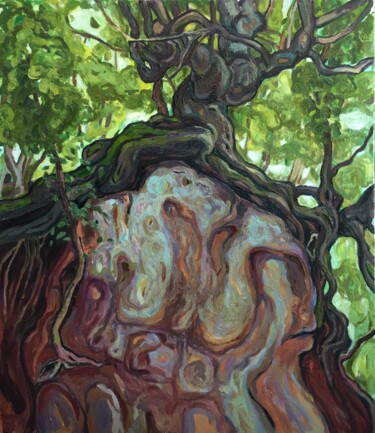 Painting titled "''The three''," by Raffi Ghazaryan, Original Artwork, Oil Mounted on Wood Stretcher frame