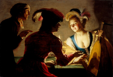 La Marieuse Peinture intitulée "La Marieuse" par Gerrit Van Honthorst, Œuvre d'art originale, Huile