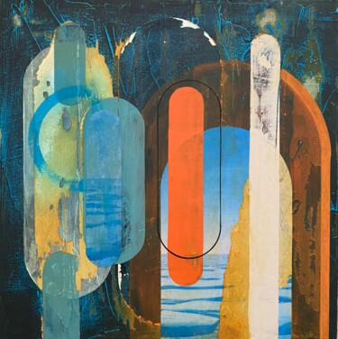 Blue like an orange Painting titled "Blue like an orange" by Christelle Riffet (Céhère), Original Artwork, Acrylic Mounted on Cardboard