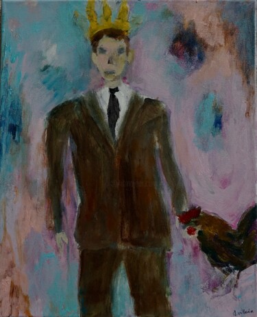 Картина под названием "Le roi et le coq" - Dominique Villain, Подлинное произведение искусства, Акрил Установлен на Деревянн…