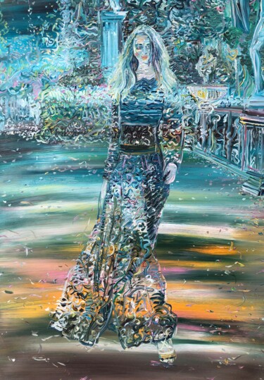Painting titled "WOMAN AND GARDEN" by Lautir, Original Artwork, Oil