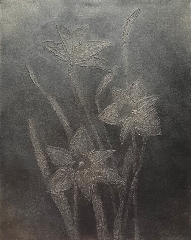 Grey Metallic Daffodils Acrylic Original Painting Painting titled "Grey Metallic Daffo…" by Iryna Antoniuk (IRENA TONE), Original Artwork, Acrylic