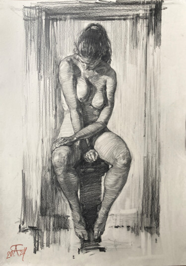 图画 标题为“Nude model №3 in Be…” 由Andrei Svistunov, 原创艺术品, 铅笔