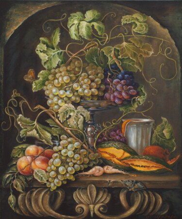 Peinture intitulée "Still life with gra…" par Rita Cemkalo, Œuvre d'art originale, Huile
