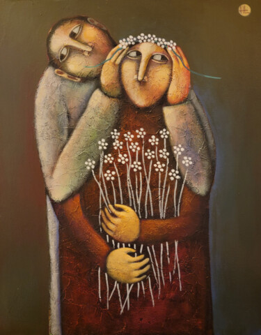Painting titled "LOVE STORY" by Liana Asatryan, Original Artwork, Oil Mounted on Wood Stretcher frame