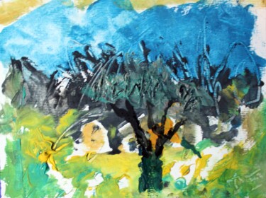 Painting titled "LE VIEIL OLIVIER" by Jacques Donneaud, Original Artwork, Watercolor