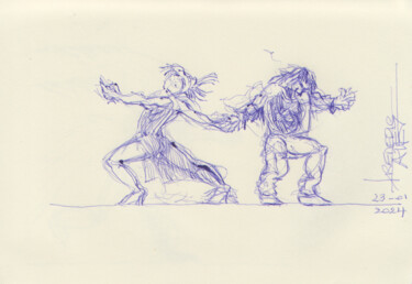 Disegno intitolato "23 janvier 2024" da Frédéric Avez, Opera d'arte originale, Biro