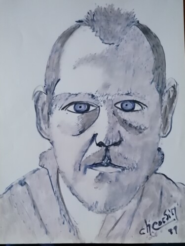 Dessin intitulée "Regard d'un homme b…" par Charles Corbin, Œuvre d'art originale, Encre Monté sur Carton