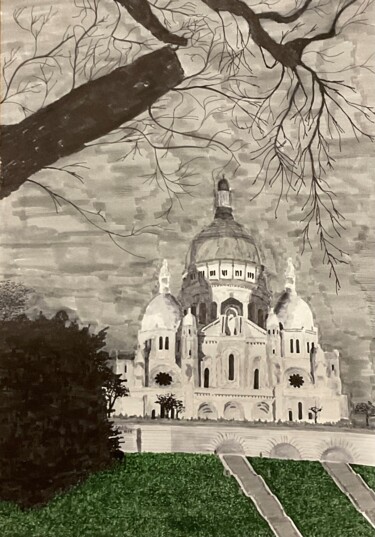 Painting titled "Sacré-Coeur, Paris" by Taicil, Original Artwork, Marker