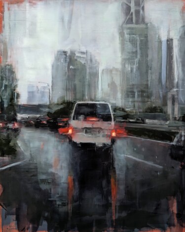 Rain in KL 01 Painting titled "Rain in KL 01" by Eduard Warkentin, Original Artwork, Oil Mounted on Wood Stretcher frame
