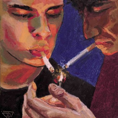 绘画 标题为“"Fumer des clopes"” 由G. Carta, 原创艺术品, 粉彩 安装在纸板上