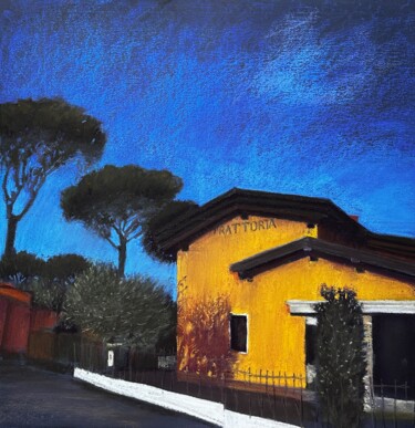 Trattoria by Lake Garda" (49x49 cm) Painting titled "Trattoria by Lake G…" by Natalia Balashova. Pastelist., Original Artwork, Pastel