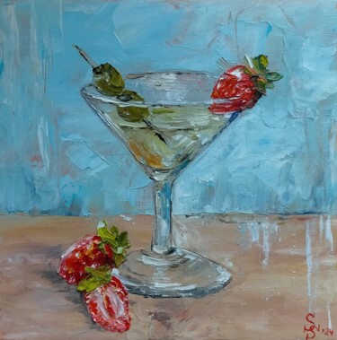 绘画 标题为“Martini and strawbe…” 由Sasha Savona, 原创艺术品, 油 安装在纸板上