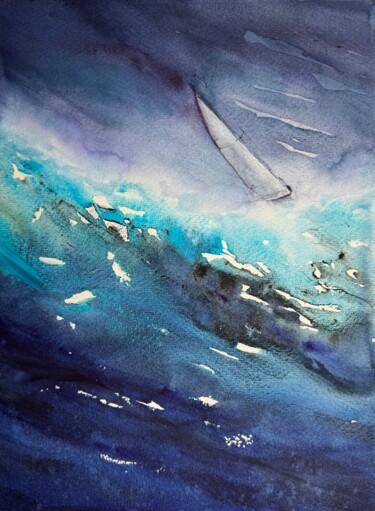 Painting titled "Emotions of the sea…" by Katja Vollmer, Original Artwork, Watercolor