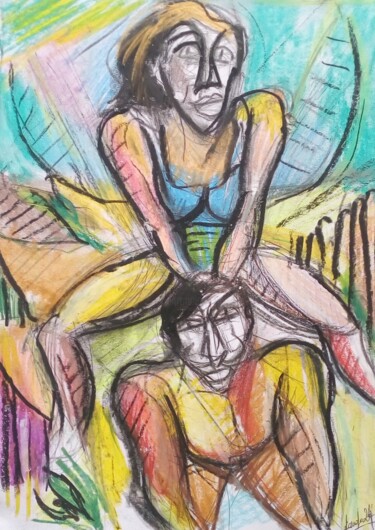 Disegno intitolato "on the beach USA 19…" da Laudu, Opera d'arte originale, Pastello