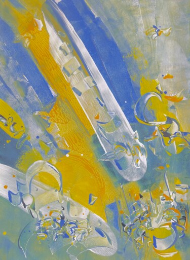 Painting titled "CITY OF LIGHT" by Delphine Bernard, Original Artwork, Acrylic Mounted on Other rigid panel