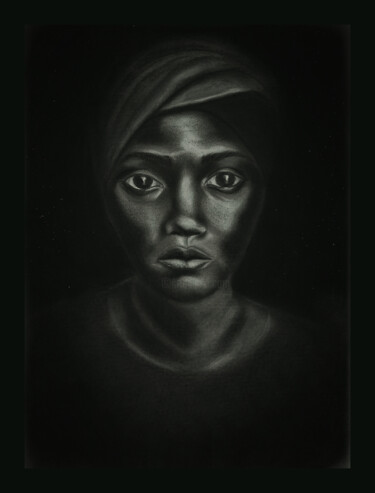 Dibujo titulada "Woman" por Yevheniia Shcherbina, Obra de arte original, Carbón Montado en Bastidor de camilla de madera