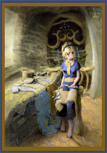 Alice Sewing Dessin intitulée "Alice Sewing" par Piotr Szerszynski, Œuvre d'art originale, Crayon