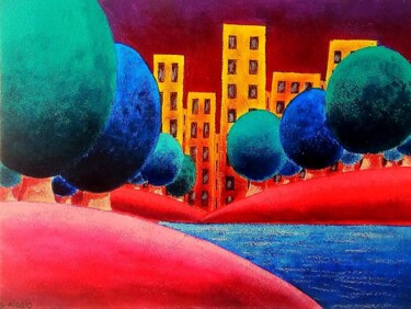 Au dela de la ville#3 Peinture intitulée "Au dela de la ville…" par Sabrina Riggio, Œuvre d'art originale, Acrylique