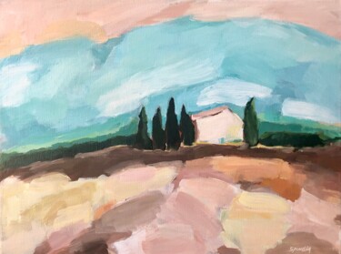 Mas et cyprès Peinture intitulée "Mas et cyprès" par Johanne Spinella, Œuvre d'art originale, Acrylique