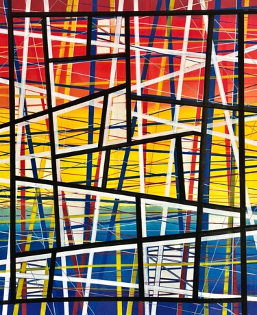 绘画 标题为“Lines sur cour” 由Conceycam, 原创艺术品, 丙烯 安装在木质担架架上