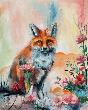 「Floral Fox」というタイトルの絵画 Natalie Aleksejeva (NatalieVerve)によって, オリジナルのアートワーク, オイル