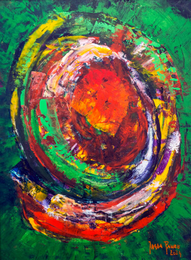 Painting titled ""ABSTRACION GREEN"" by Paweł Jagła, Original Artwork, Acrylic Mounted on Wood Stretcher frame
