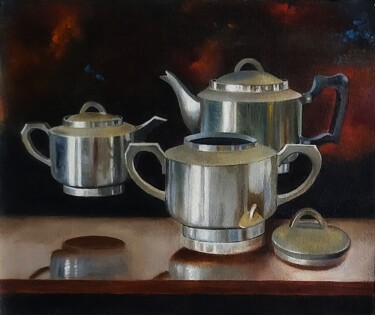 Painting titled "Grandma's Teaset" by Priyanka Singh, Original Artwork, Oil
