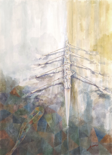 Painting titled "Туманный заплыв" by Igor Hramov, Original Artwork, Watercolor
